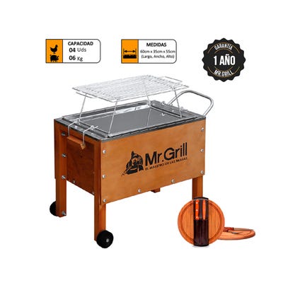 Caja China Mr Grill Mediana Jr + Parrilla de varillas + Utensilios BBQ